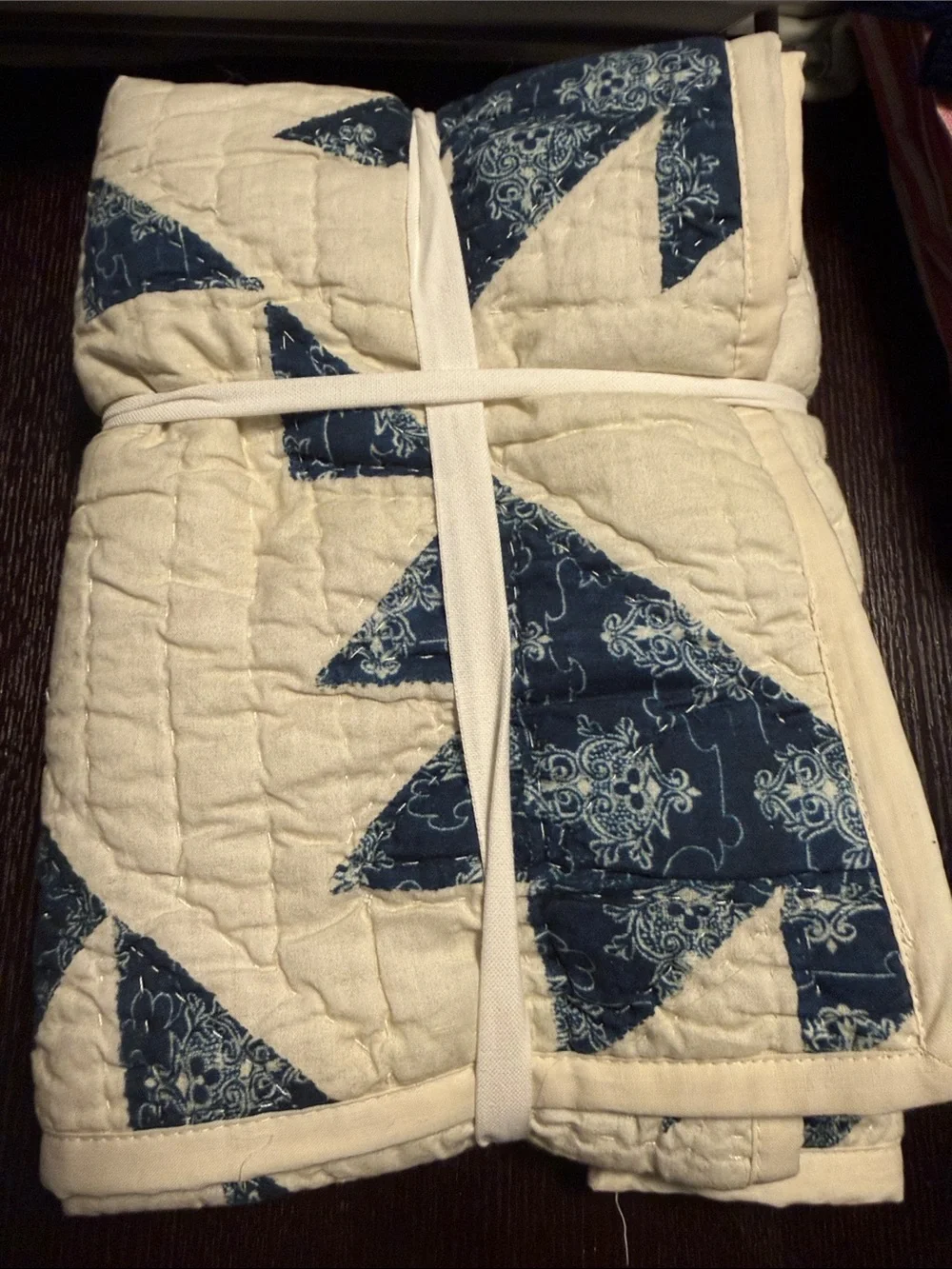 Pottery Barn Lucia King Sham in Cream and Navy Blue Cotton 36” x 20”